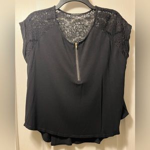Black short sleeve top with lacey back detail